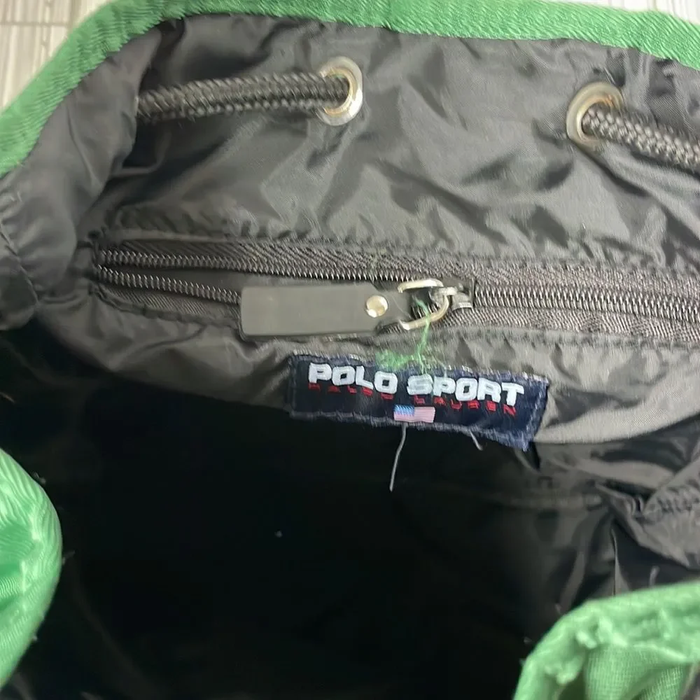 Vtg POLO SPORT Ralph Lauren RARE Kelly Green backpack drawstring y2k sporty 90s